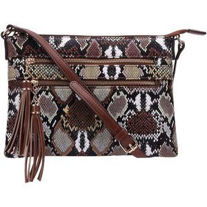 Vegan Multi-Zier Crossbody Handbag Purse With Tassel Accents Multi-Python ;)